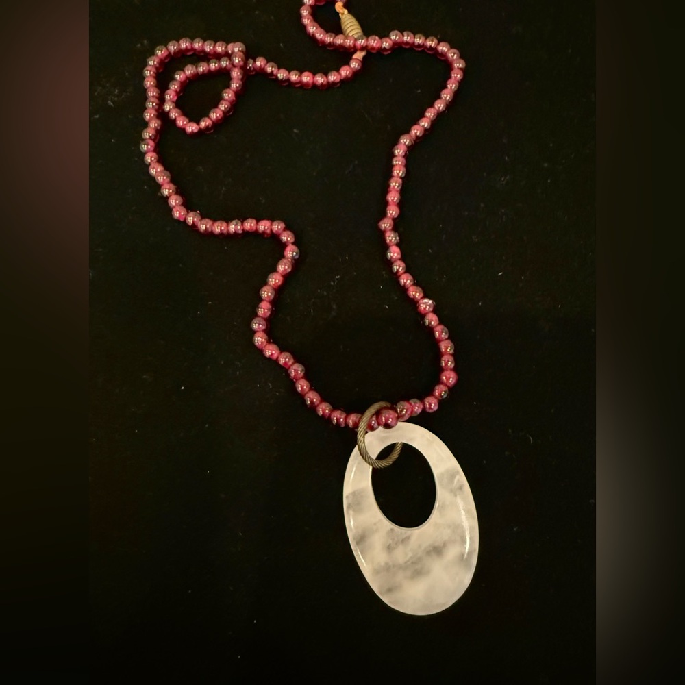 Garnet Beaded Necklace with Rose Quartz Pendant